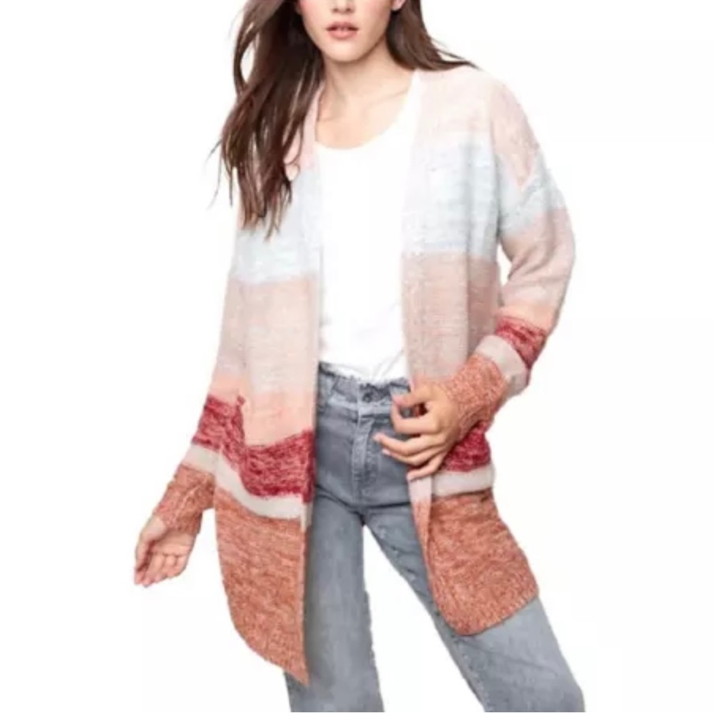 CHARLIE B Women’s Striped L/S Knit Ombre Cardigan 2 Patch Pockets Size XL NEW
